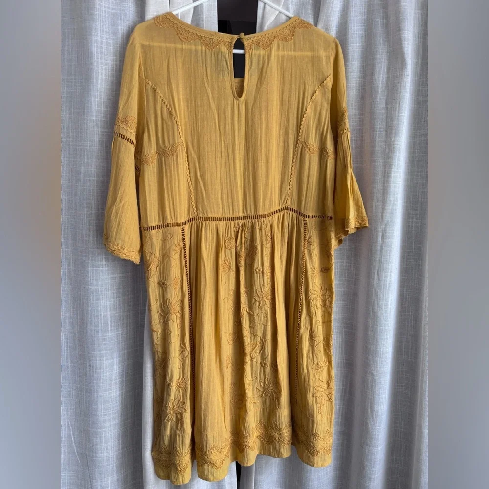 Anthropologie Yellow Embroidered Dress - Picture 6 of 6